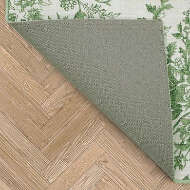Laura Ashley 2-Piece Sage Ivory Bedford Floral Washable Area Rug Set