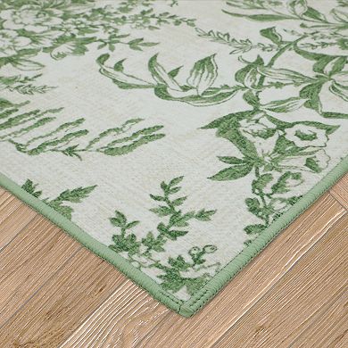 Laura Ashley 2-Piece Sage Ivory Bedford Floral Washable Area Rug Set