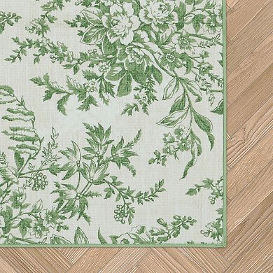 Laura Ashley 2-Piece Sage Ivory Bedford Floral Washable Area Rug Set