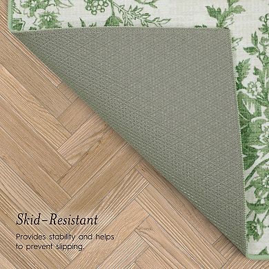Laura Ashley 2-Piece Sage Ivory Bedford Floral Washable Area Rug Set