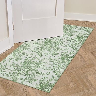 Laura Ashley 2-Piece Sage Ivory Bedford Floral Washable Area Rug Set