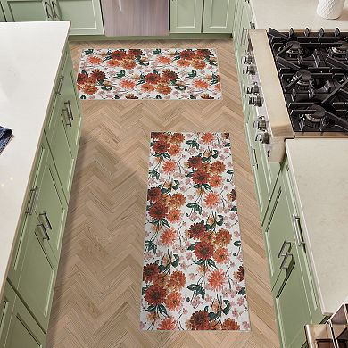 Laura Ashley 2-Piece Beige Dahlias Floral Washable Area Rug Set