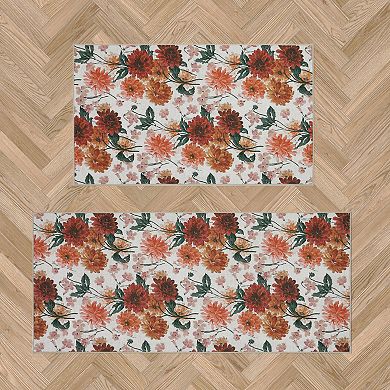 Laura Ashley 2-Piece Beige Dahlias Floral Washable Area Rug Set