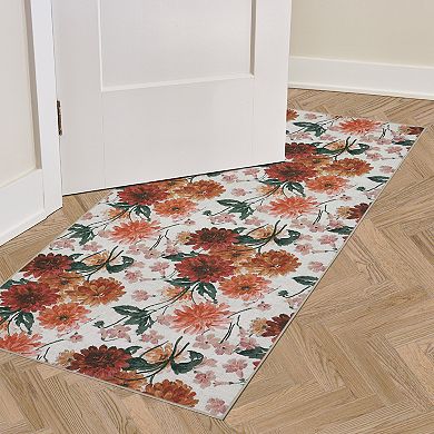 Laura Ashley 2-Piece Beige Dahlias Floral Washable Area Rug Set