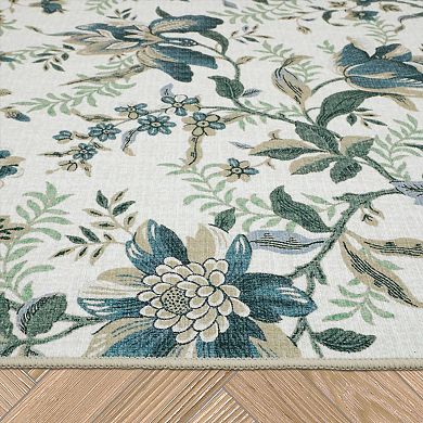 Laura Ashley 2-Piece Beige Edita's Garden Floral Washable Area Rug Set