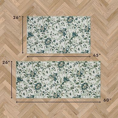 Laura Ashley 2-Piece Beige Edita's Garden Floral Washable Area Rug Set