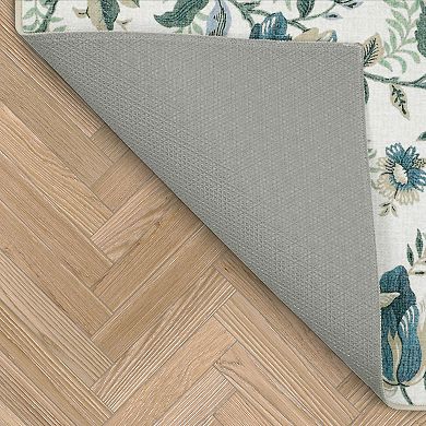 Laura Ashley 2-Piece Beige Edita's Garden Floral Washable Area Rug Set