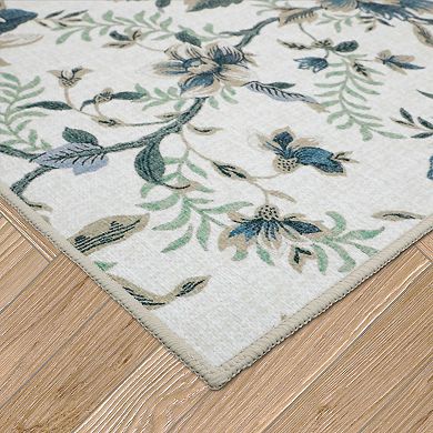 Laura Ashley 2-Piece Beige Edita's Garden Floral Washable Area Rug Set