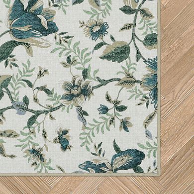 Laura Ashley 2-Piece Beige Edita's Garden Floral Washable Area Rug Set