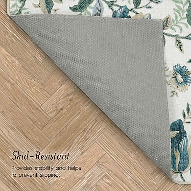 Laura Ashley 2-Piece Beige Edita's Garden Floral Washable Area Rug Set