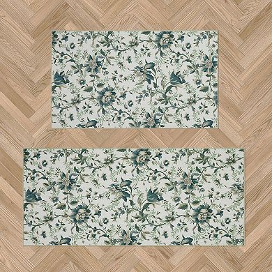 Laura Ashley 2-Piece Beige Edita's Garden Floral Washable Area Rug Set