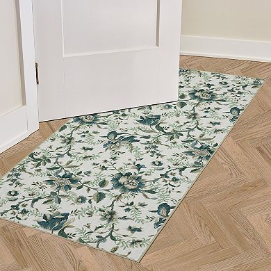Laura Ashley 2-Piece Beige Edita's Garden Floral Washable Area Rug Set