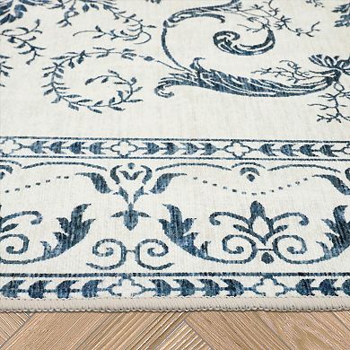 Laura Ashley 2-Piece Sea Spray Blue Josette Medallion Washable Area Rug Set