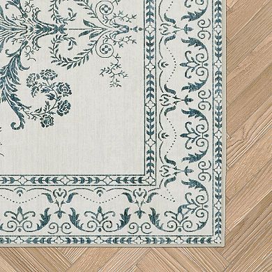 Laura Ashley 2-Piece Sea Spray Blue Josette Medallion Washable Area Rug Set