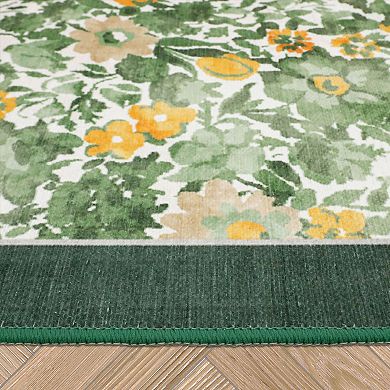 Laura Ashley 2-Piece Green Lovestone Floral Washable Area Rug Set