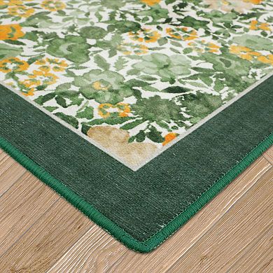 Laura Ashley 2-Piece Green Lovestone Floral Washable Area Rug Set