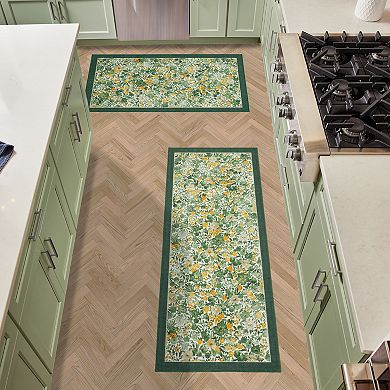 Laura Ashley 2-Piece Green Lovestone Floral Washable Area Rug Set