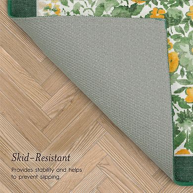 Laura Ashley 2-Piece Green Lovestone Floral Washable Area Rug Set