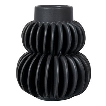 Storied Home Decorative Pleated Stoneware Black Vase