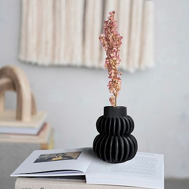 Storied Home Decorative Pleated Stoneware Black Vase