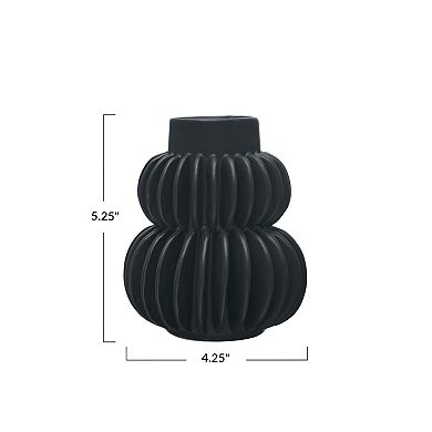 Storied Home Decorative Pleated Stoneware Black Vase