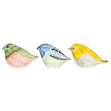 Storied Home Hand Painted Stoneware Bird Figurine Set of 3