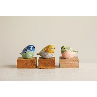 Storied Home Hand Painted Stoneware Bird Figurine Set of 3