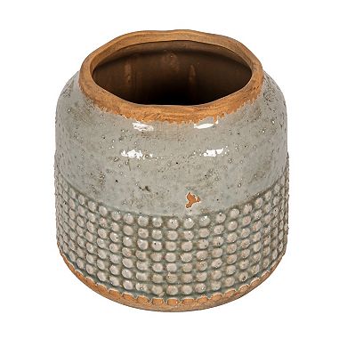 Storied Home Round Terra-cotta Hobnail Planter Vase with Heavily Distressed Finish