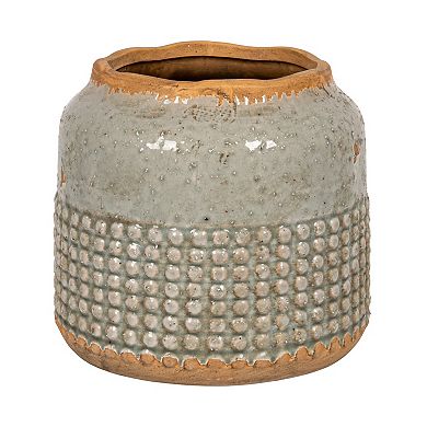 Storied Home Round Terra-cotta Hobnail Planter Vase with Heavily Distressed Finish