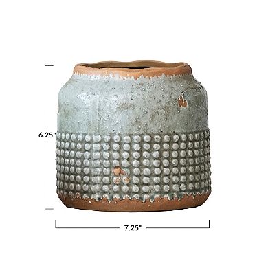 Storied Home Round Terra-cotta Hobnail Planter Vase with Heavily Distressed Finish