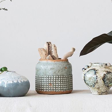 Storied Home Round Terra-cotta Hobnail Planter Vase with Heavily Distressed Finish