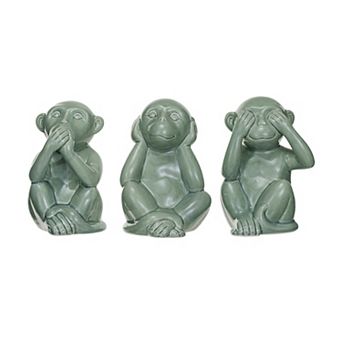 Storied Home Stoneware Green Monkey Accent Decor Set of 3