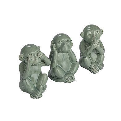 Storied Home Stoneware Green Monkey Accent Decor Set of 3