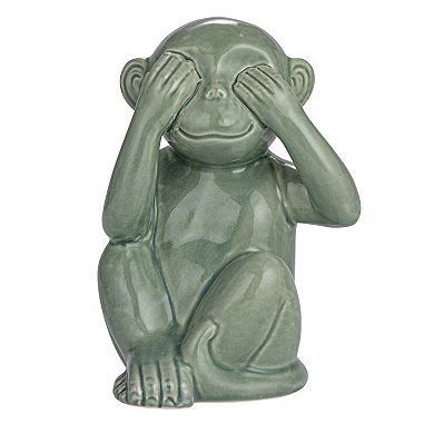 Storied Home Stoneware Green Monkey Accent Decor Set of 3