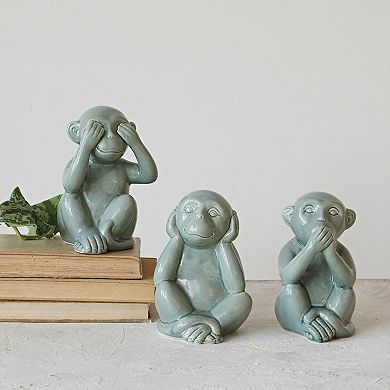 Storied Home Stoneware Green Monkey Accent Decor Set of 3