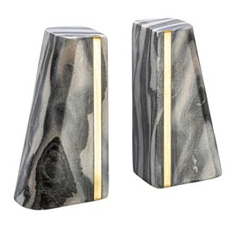 Storied Home 2 pc Brass Detail Modern Marble Bookends Set