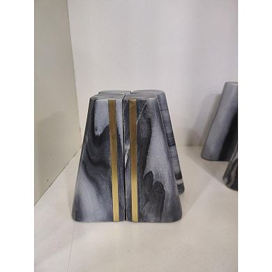 Storied Home 2-Piece Brass Detail Modern Marble Bookends Set