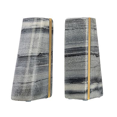 Storied Home 2-Piece Brass Detail Modern Marble Bookends Set