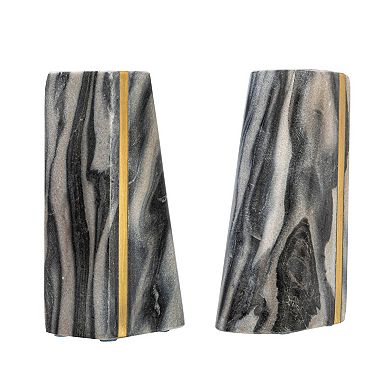 Storied Home 2-Piece Brass Detail Modern Marble Bookends Set