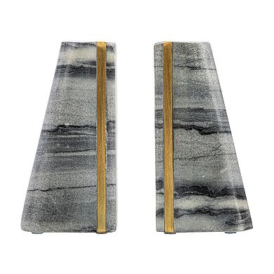 Storied Home 2-Piece Brass Detail Modern Marble Bookends Set