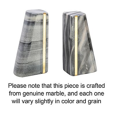 Storied Home 2-Piece Brass Detail Modern Marble Bookends Set