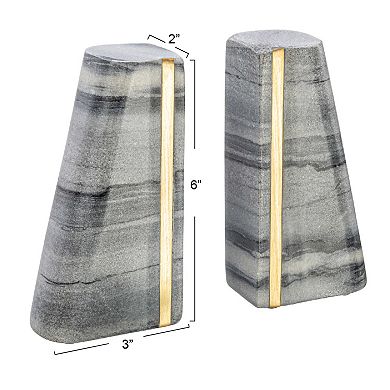 Storied Home 2-Piece Brass Detail Modern Marble Bookends Set