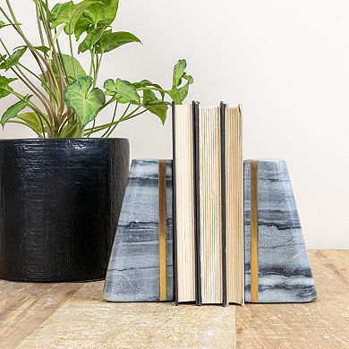 Storied Home 2-Piece Brass Detail Modern Marble Bookends Set