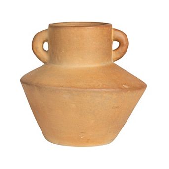 Storied Home Round Stoneware Vase with Reactive Glaze Finish and Vertical Handles