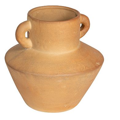 Storied Home Round Stoneware Vase with Reactive Glaze Finish and Vertical Handles