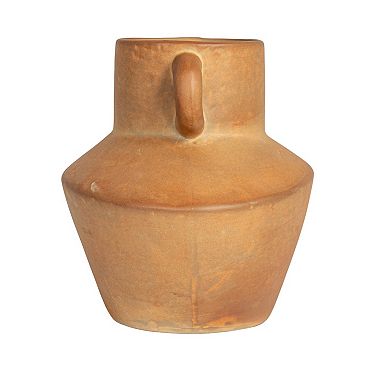 Storied Home Round Stoneware Vase with Reactive Glaze Finish and Vertical Handles