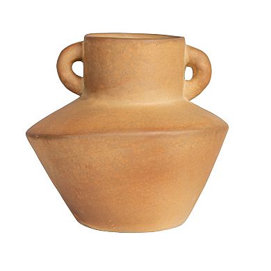 Storied Home Round Stoneware Vase with Reactive Glaze Finish and Vertical Handles