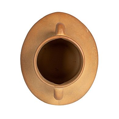 Storied Home Round Stoneware Vase with Reactive Glaze Finish and Vertical Handles