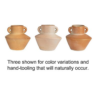 Storied Home Round Stoneware Vase with Reactive Glaze Finish and Vertical Handles