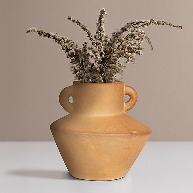 Storied Home Round Stoneware Vase with Reactive Glaze Finish and Vertical Handles